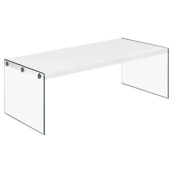 Monarch Specialties Coffee Table, Accent, Cocktail, Rectangular, Living Room, 44"l, Tempered Glass, Laminate, Glossy White, Clear, Contemporary, Modern