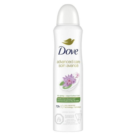 Dove Advanced Care Dry Spray Antiperspirant Deodorant Waterlily & Cherry Blossom Scent for Soft, Resilient Skin