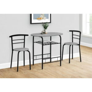 Monarch Specialties Dining Table Set, 3pcs Set, Small, 32" L, Kitchen, Metal, Laminate, Grey, Black, Contemporary, Modern