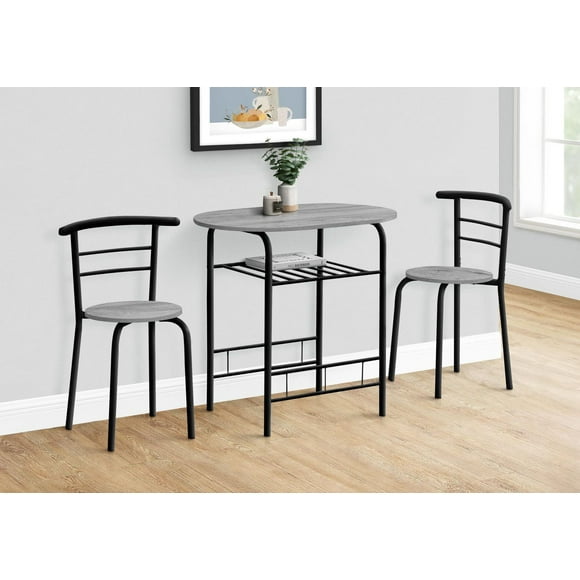 Monarch Specialties Dining Table Set, 3pcs Set, Small, 32" L, Kitchen, Metal, Laminate, Grey, Black, Contemporary, Modern