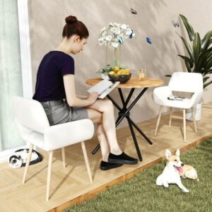 Homy Casa Set of 2 Mid Century Fabric Dining Chairs with Open Back and Metal Legs in Wood Finish