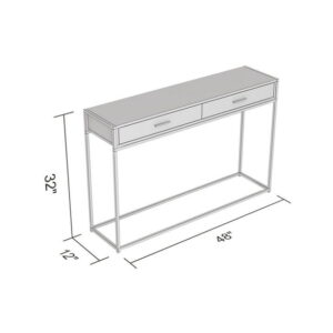 Safdie & Co. Console Table Grey Wood, 2 Drawers With Black Metal Base