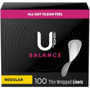 U by Kotex Balance Daily Wrapped Panty Liners, Light Absorbency, Regular Length, 100 Count