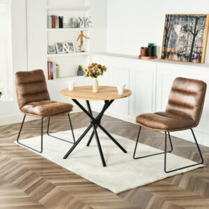 Homy Casa Set of 2 Side Dining Chairs for Kitchen Dining Room, Brown Faux Leather Upholstery