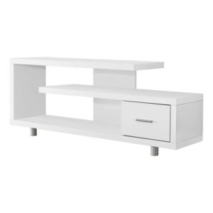 Monarch Specialties Tv Stand, 60 Inch, Console, Media Entertainment Center, Storage Cabinet, Living Room, Bedroom, Laminate, White, Contemporary, Modern
