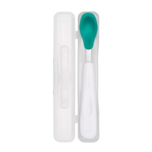 OXO Tot - On-The-Go Feeding Spoon with Travel Case - Soft Silicone Edge on Spoon - Baby Toddler Feeding Utensils - Teal