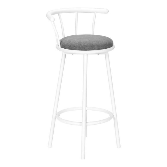 Monarch Specialties Bar Stool, Set Of 2, Swivel, Bar Height, White Metal, Grey Leather Look, Contemporary, Modern