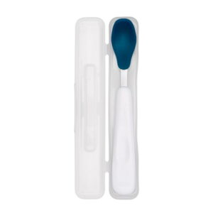OXO Tot - On-The-Go Feeding Spoon with Travel Case - Soft Silicone Edge on Spoon - Baby Toddler Feeding Utensils - Navy