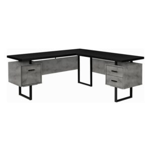 Monarch Specialties Computer Desk, Home Office, Corner, Left, Right Set-up, Storage Drawers, 70"l, L Shape, Work, Laptop, Metal, Laminate, Grey, Black, Contemporary, Modern
