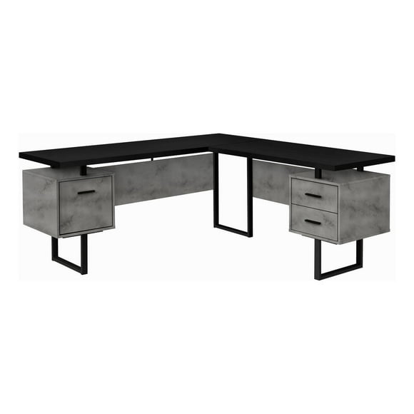 Monarch Specialties Computer Desk, Home Office, Corner, Left, Right Set-up, Storage Drawers, 70"l, L Shape, Work, Laptop, Metal, Laminate, Grey, Black, Contemporary, Modern