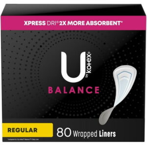 U by Kotex Lightdays PLUS, Liners, Regular, Fragrance-Free, 80 Count