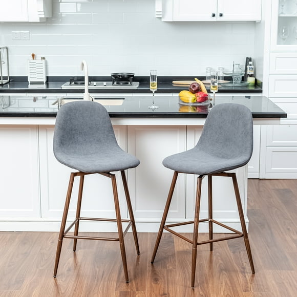 Homy Casa Contemporary Set of 2 Barstool Swivel Counter Stools - Upholstered Ergonomics Seat Barstools for Kitchen Island Dining Room, Grey Fabric