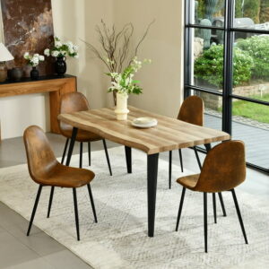 Homy Casa Modern Dining Table with Live Edge MDF Top and Folded Metal Legs, 63"x35", Seats 6, Walnut