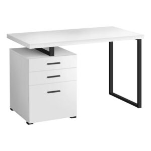Monarch Specialties Computer Desk, Home Office, Laptop, Left, Right Set-up, Storage Drawers, 48"l, Work, Metal, Laminate, White, Black, Contemporary, Modern