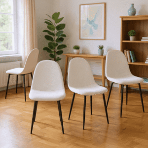 Homy Casa Set of 4 Upholstered Accent Chairs with Metal Frame for Living Room Lounge Use, Beige