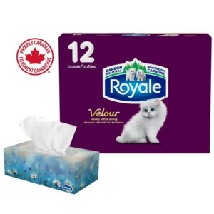 Royale Velour, 3 Ply Facial Tissue, 12 Flat Boxes, 82 Tissues per Box, 984 tissues per pack