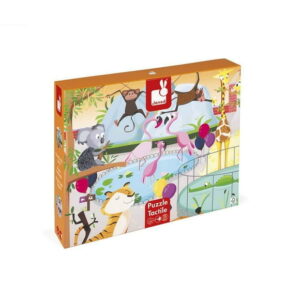 Janod Jigsaw Puzzle Tactile Puzzle A Day at the Zoo 20 Pieces 65 x 50 cm Cardboard Puzzle with Poster Educational Toys Gift for Kids Boys and Girls 2-4 Years J02774