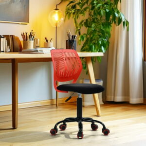 Homy Casa Adjustable Swivel Desk Chair with Cushioned Seat for Dorm Study Desks, Red Fabric