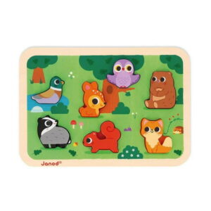 Janod - Chunky Puzzle Forest - 7 Animal Pieces - Wood - Early-Learning - Fine Motor Skills - For Toddlers - From 18 Months + - Multilingual - J07123