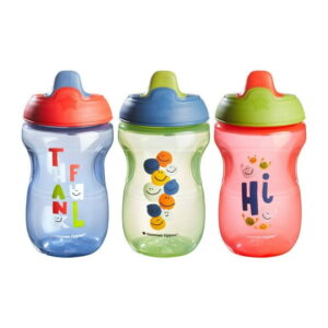 Tommee Tippee Sippee Cup, Water Bottle for Toddlers, Spill-Proof, 10oz, 9m+, Pack of 3, Red, Blue and Green