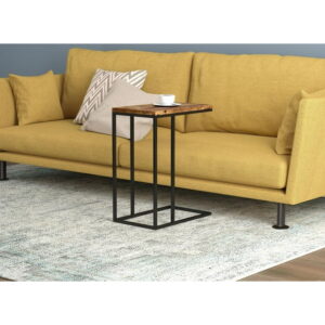 Safdie & Co. Accent Table 20L C-Shaped Brown Reclaimed Wood Black Metal