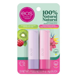 eos 100% Natural Smooth Lip Balm; Raspberry Kiwi Splash and Passionfruit Agave; 2 pack, 8g