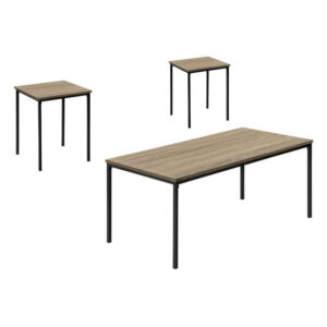 Monarch Specialties Table Set, 3pcs Set, Coffee, End, Black Metal, Dark Taupe Laminate, Contemporary, Modern