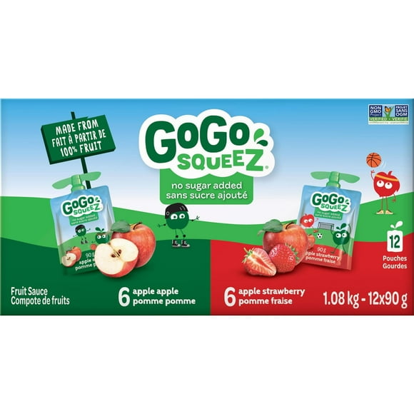 GoGo squeeZ Fruit Sauce Variety Pack, Apple, Strawberry, No Sugar Added. 90g per pouch, Pack of 12, 1.08kg