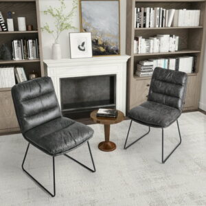 Homy Casa 2 Pack Armless Accent Chairs for Living Room, Tufted Faux Leather Upholstery, Grey