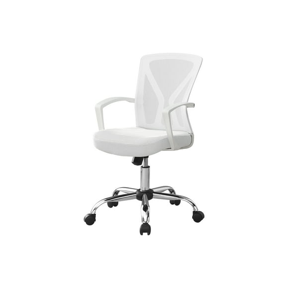 Monarch Specialties Office Chair, Adjustable Height, Swivel, Ergonomic, Armrests, Computer Desk, Work, Metal, Fabric, White, Chrome, Contemporary, Modern