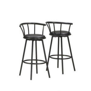 Monarch Specialties Bar Stool, Set Of 2, Swivel, Bar Height, Metal, Pu Leather Look, Black, Contemporary, Modern