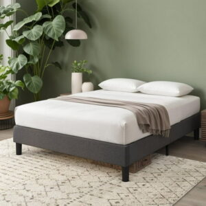 Zinus Curtis Upholstered Platform Bed Frame, Dark Grey