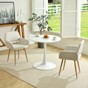 Homy Casa Set of 2 Upholstered Dining Chairs with Wood Finish Metal Legs and Open Back Design