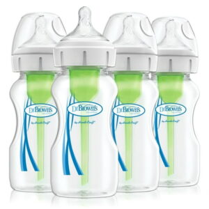 Dr. Browns Natural Flow Anti-Colic Options+ Wide-Neck Baby Bottle, 9 oz/270 mL, Level 1 Nipple, 4-Pack, 0m+, 9 oz 4 pack
