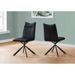 Monarch Specialties Dining Chair, Set Of 2, Side, Upholstered, Kitchen, Dining Room, Pu Leather Look, Metal, Black, Contemporary, Modern