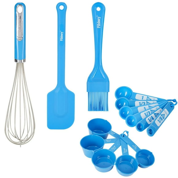 Pillsbury 14 Pieces Kitchen Baking Tools Utensils Set: Measuring Cups Set, Measuring Spoons Set, Whisk, Silicone Spatula, Silicone Brush, Pillsbury Baking Tools Set 14PC