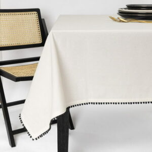 Thyme & Table Rectangle Tablecloth 84", Pom White, Textiles