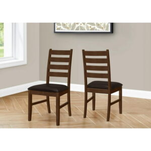 Monarch Specialties Dining Chair, 37" Height, Set Of 2, Dining Room, Kitchen, Side, Upholstered, Brown Solid Wood, Brown Leather Look, Transitional