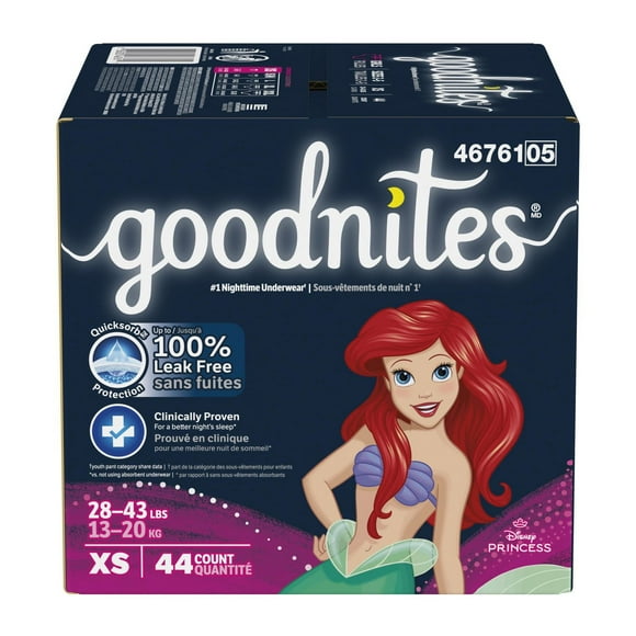 Goodnites Girls' Nighttime Bedwetting Underwear, Giga Pack, Size XS - XXL | 44-24 Count, Size XS - XXL | 44-24 Count