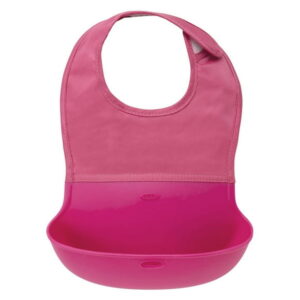 OXO Tot - Roll-Up Bib Set - Soft Silicone and Fabric Bib for Baby and Toddler From 6 Months and Up - Pink