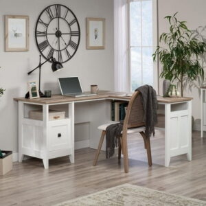 Sauder August Hill L-Desk in Soft White Finish