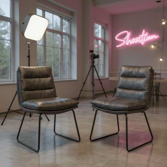 Homy Casa Set of 2 Faux Leather Dining Chairs with Thick Cushion and Metal Legs for Dining Room, Grey