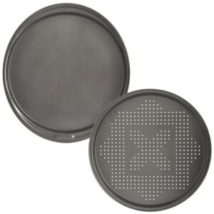 GoodCook Everyday Non Stick Coating Steel 12 Pizza Crisper promotes air flow and 12" Pizza Pan Set, Gray, Wider lip, Focaccia, Dinner Rolls, Biscuits, GC NS 12IN PIZZA PAN + PIZZA CRISPER SET