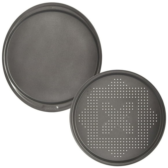 GoodCook Everyday Non Stick Coating Steel 12 Pizza Crisper promotes air flow and 12" Pizza Pan Set, Gray, Wider lip, Focaccia, Dinner Rolls, Biscuits, GC NS 12IN PIZZA PAN + PIZZA CRISPER SET