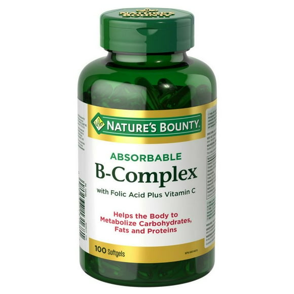 Nature's Bounty Absorbable B-Complex with Folic Acid plus Vitamin C, 100 Softgels