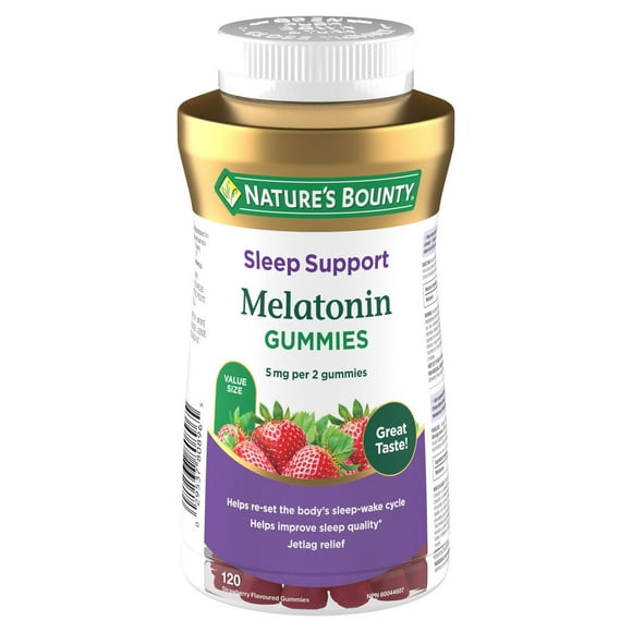 NATURE'S BOUNTY Melatonin Gummies, Helps Reset Sleep-wake Cycle, Helps Increase Total Sleep Time, Helps to reduce the time it takes to fall asleep , Helps Reduce Effects Of Jet Lag, Strawberry Flavour, Value Size 120.0 count, 120 Gummies