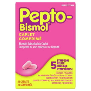 Pepto Bismol Caplets for Nausea, Heartburn, Indigestion, Upset Stomach, and Diarrhea, 24 ct