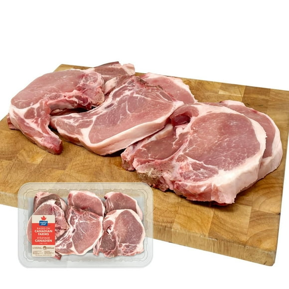 Maple Leaf Fresh Bone-In Pork Chops Sirloin and Center Combo Pack, 1 Sirloin, 2 Ribend, 3 Center Chops, 0.90 - 1.50 KG