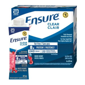 Ensure Clear, Clear Liquid Nutrition Drink, Refreshing Fruit Flavoured Nutrional Supplement, Mixed Berry, 6 x 237-mL Bottles, 6 x 237mL