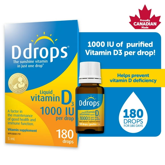 Ddrops® Liquid Vitamin D3 Vitamin Supplement, 1000 IU, 5 ml, 180 drops